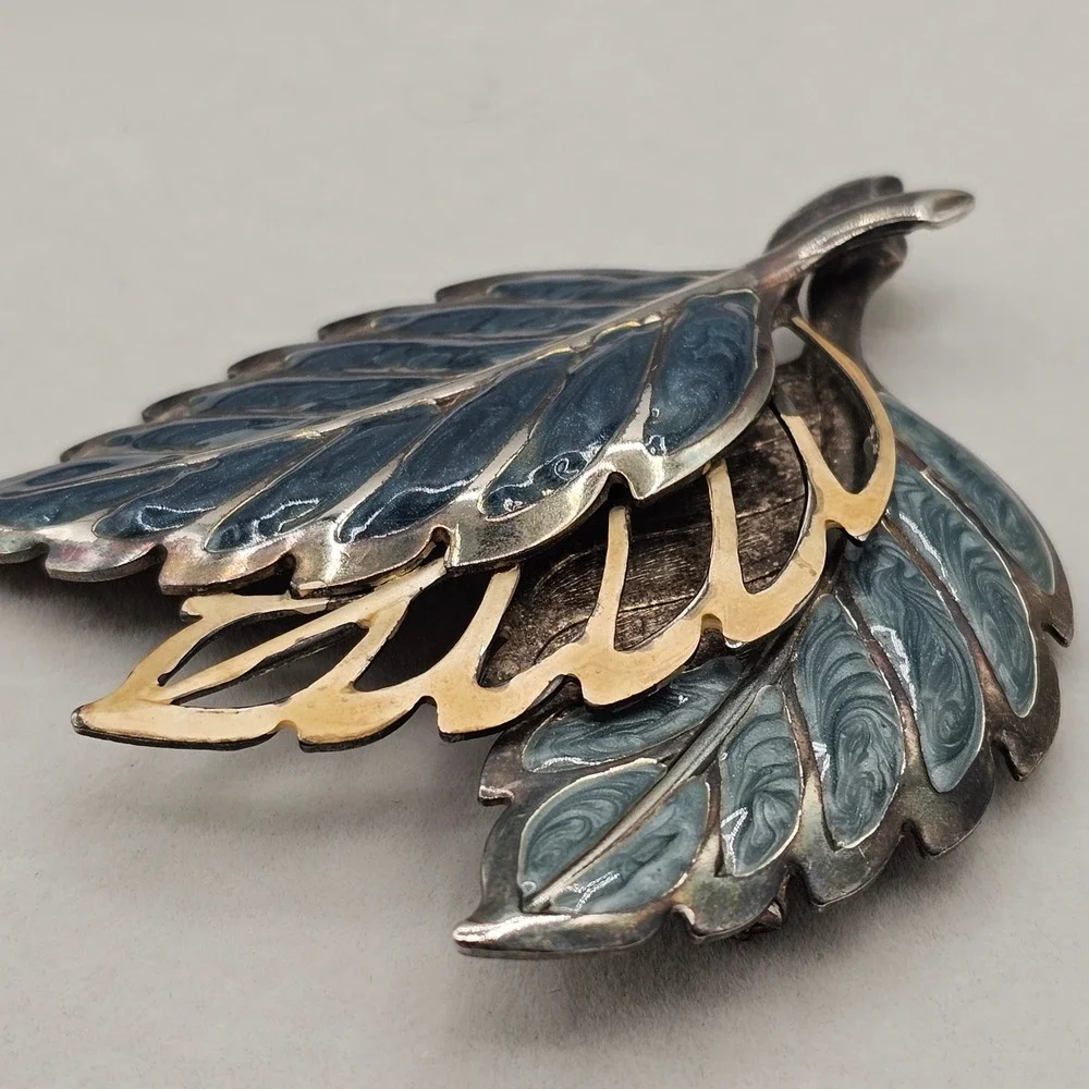 Vintage Leaf Brooch Pin Lot Statement Enamel Faux Pearl‎ Gold Silver Tone Nature